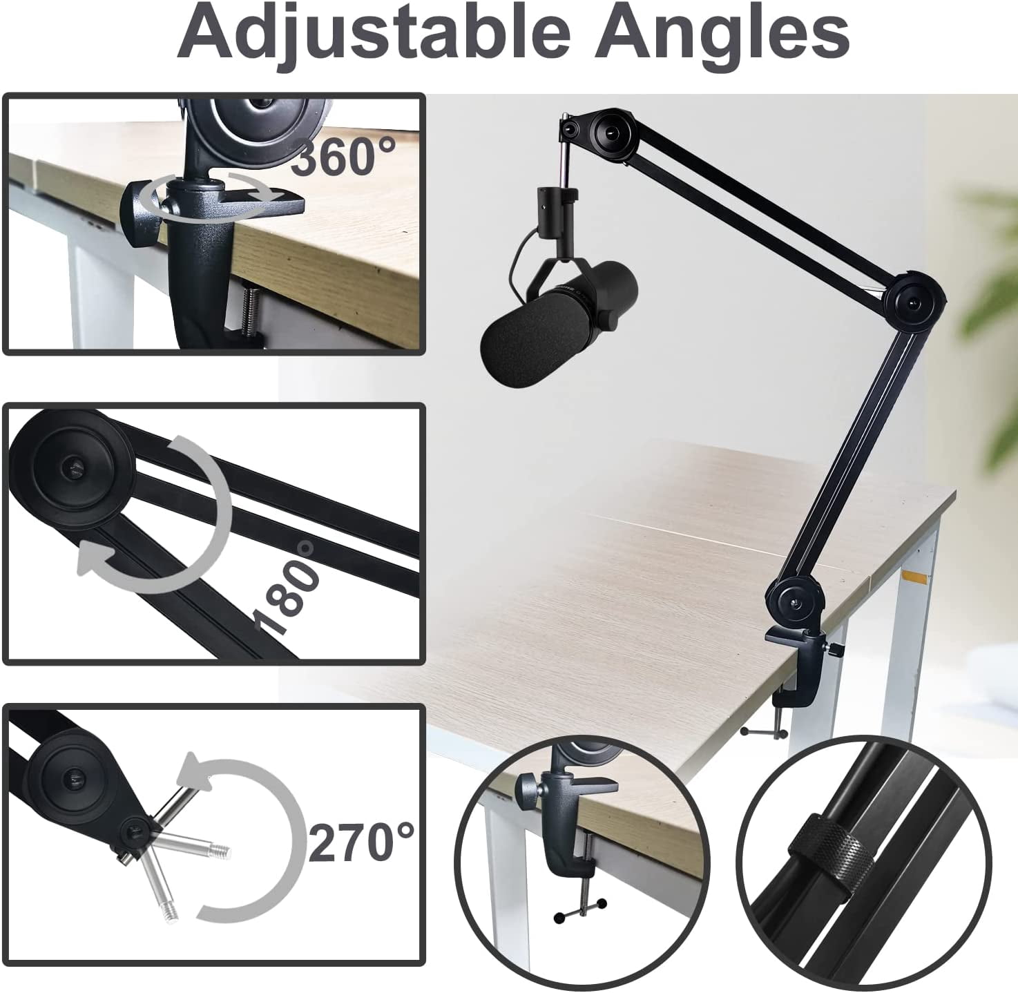 Mic Arm Stand for SM7B with  Filter, Adjustable Suspension Scissor Desk Mount with Extension Tube for Podcast Gaming Video