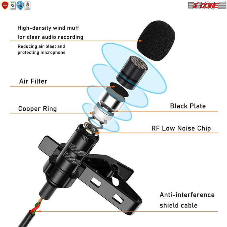 Mic Lavalier Microphone Mini Wired Clip On Lapel Omnidirectional Condensor  Professional Microphono 5 Core CM-WRD 50 Ratings ✔️ Best Deal 