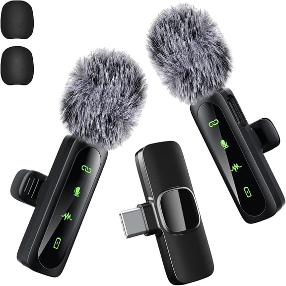 Mic Microphone(2 Tx+ 1 Rx)Wireless Lavalier Microphone for iPhone Android iPad, Computer, Mini Microphone for Live Streaming, Video Recording, Outdoor or Indoor Interviews, YouTube, TikTok, Vlog