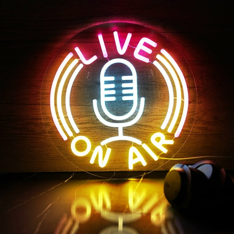 Mic On Air Neon Sign, USB Powered Warning Sign LED Light, Wall
