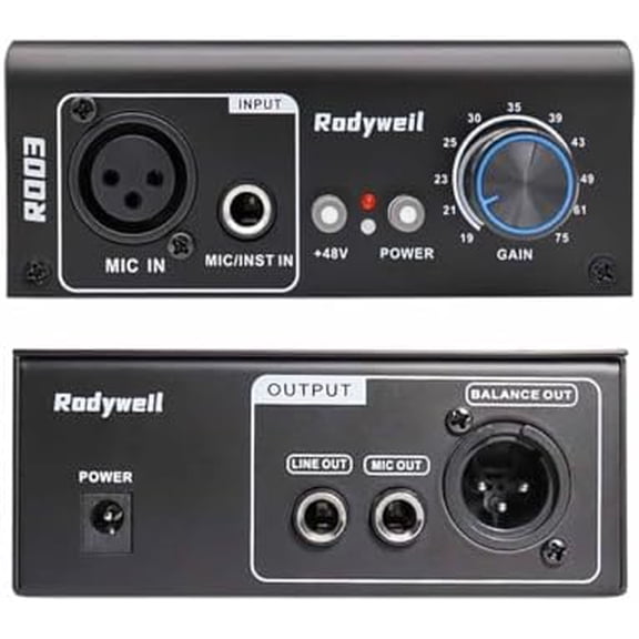 Mic Preamp with 19~75db Adjustable Gain Boost Balaneced Line Out and 48V for Dynamic, Condenser,Ribbon Microphone, Audio Interface, Audio Mixer$$