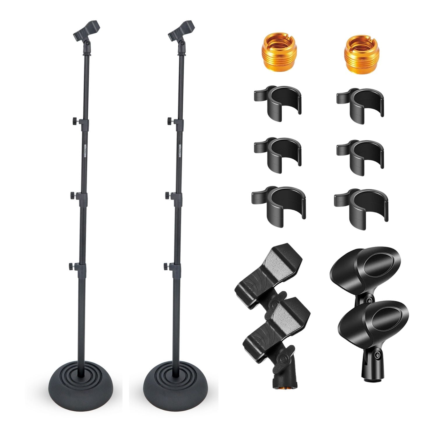 Mic Stand Floor Height Adjustable 24 to 67 Inch 2Pcs Universal Heavy Duty Microphone Stands Round Base Soporte De micrófono for Studio Singing Church On Stage - MS RBP 3T 2PCS