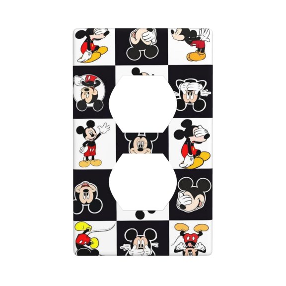 Mic key Mouse double-gang socket switch panel, made of PC material, an elegant and luxurious wall electrical panel, high-end home decoration, suitable for living room and bedroom.