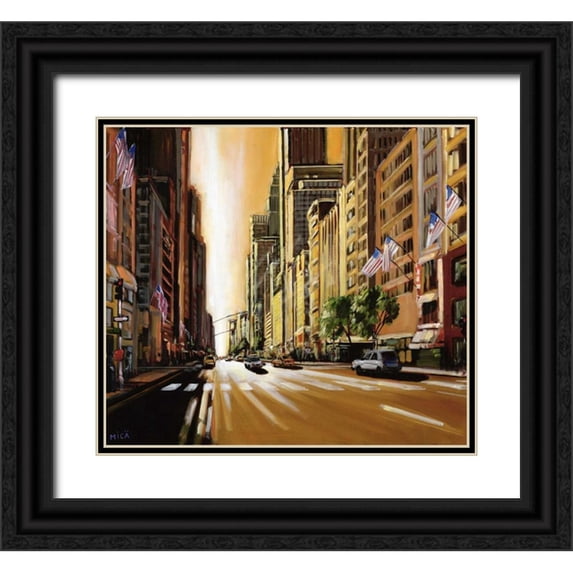 Mica 29x26 Black Ornate Wood Framed with Double Matting Museum Art Print Titled - Light of Manhattan