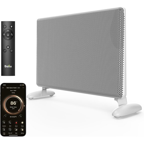 Mica Infrared Space Heater Indoor Use,Large Room Panel with Programmable Thermostat,WiFi App Control,Portable Stand or Wall Mount,Energy Efficient Smart Quiet Heater,Work Alexa,White