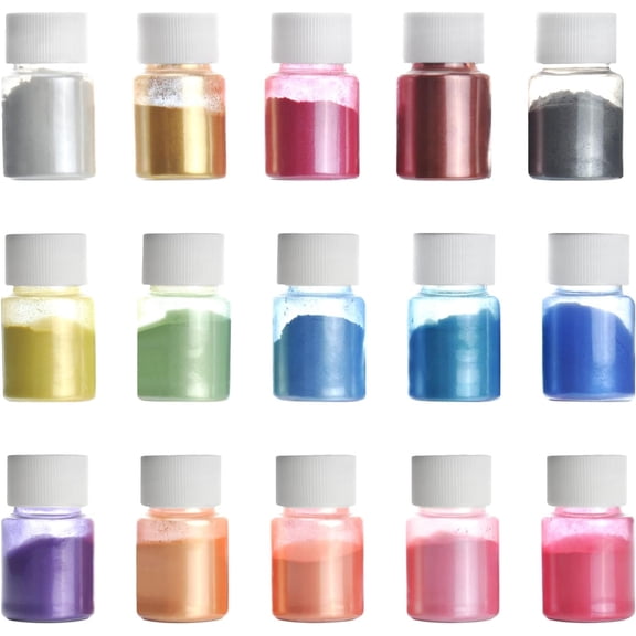Mica Powder, 15 Colors Epoxy Resin Dye Set, Natural Pigment Powders for Epoxy Resin, DIY Cosmetic, Soap, Paint, Nail Arts, Soy Wax Candle Making