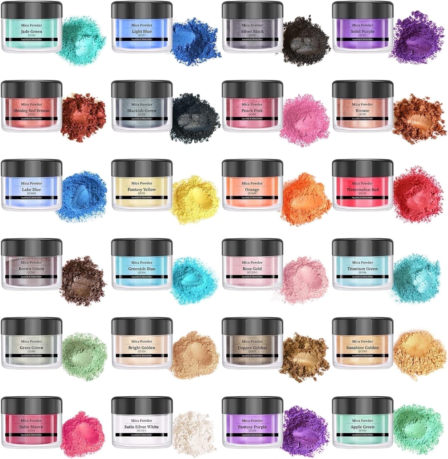 Mica Powder 24 Color 10g Each Pack, Pigment Powder Set for Painting, Nail Polish, Fine Arts, Lip Gloss, Makeup, Bath Bomb, Handmade Soap Making and Epoxy Resin