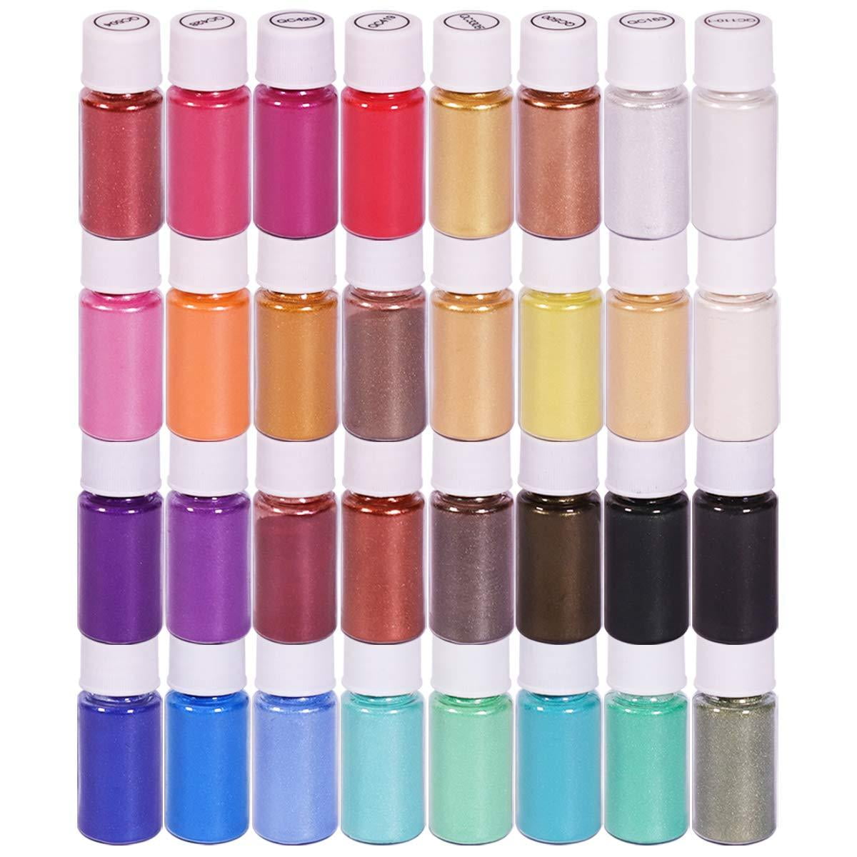 Mica Powder 32 Pearlescent Pigments Set, for Lip Gloss, Makeup, Soap, Bath  Bomb Dye, Nail Polish, Painting, Epoxy Resin, Craft Projects
