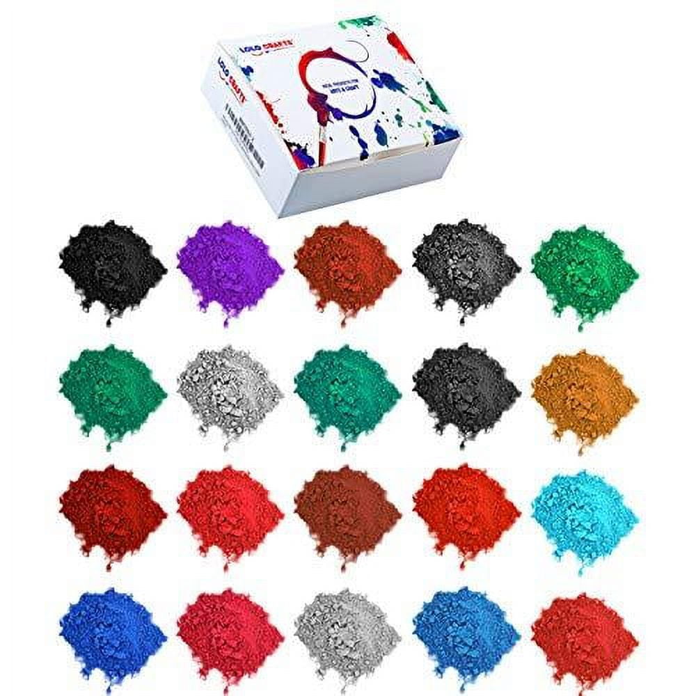 LOLO CRAFTS Mica Powder Color Pigment Dye (Pack of 24) 5 Gram Resealable Pigment Powder Bag Cosmetic Grade Powdered Colorant for Bath Bomb Slime Supplies Homemade Soap Making Kit Epoxy Resin Candle DIY Crafts