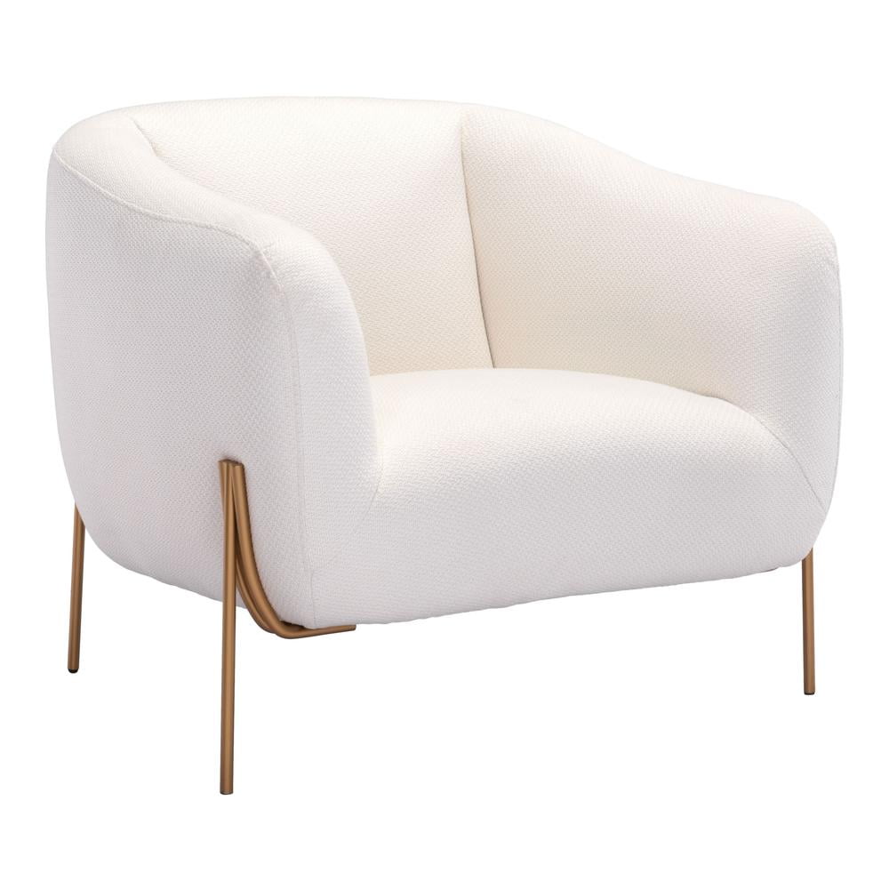 Ivory Elegance 31" Modern Metal Arm Chair with Gold Frame