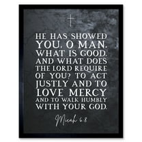 Micah 6:8 Love Mercy Walk Humbly With Your God Christian Bible Verse Quote Scripture Typography Art Print Framed Poster Wall Decor 12x16 inch
