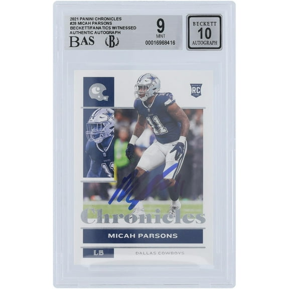 Micah Parsons Dallas Cowboys Autographed 2021 Panini Chronicles #28 Beckett Fanatics Witnessed Authenticated 9/10 Rookie Card - Fanatics Authentic Certified