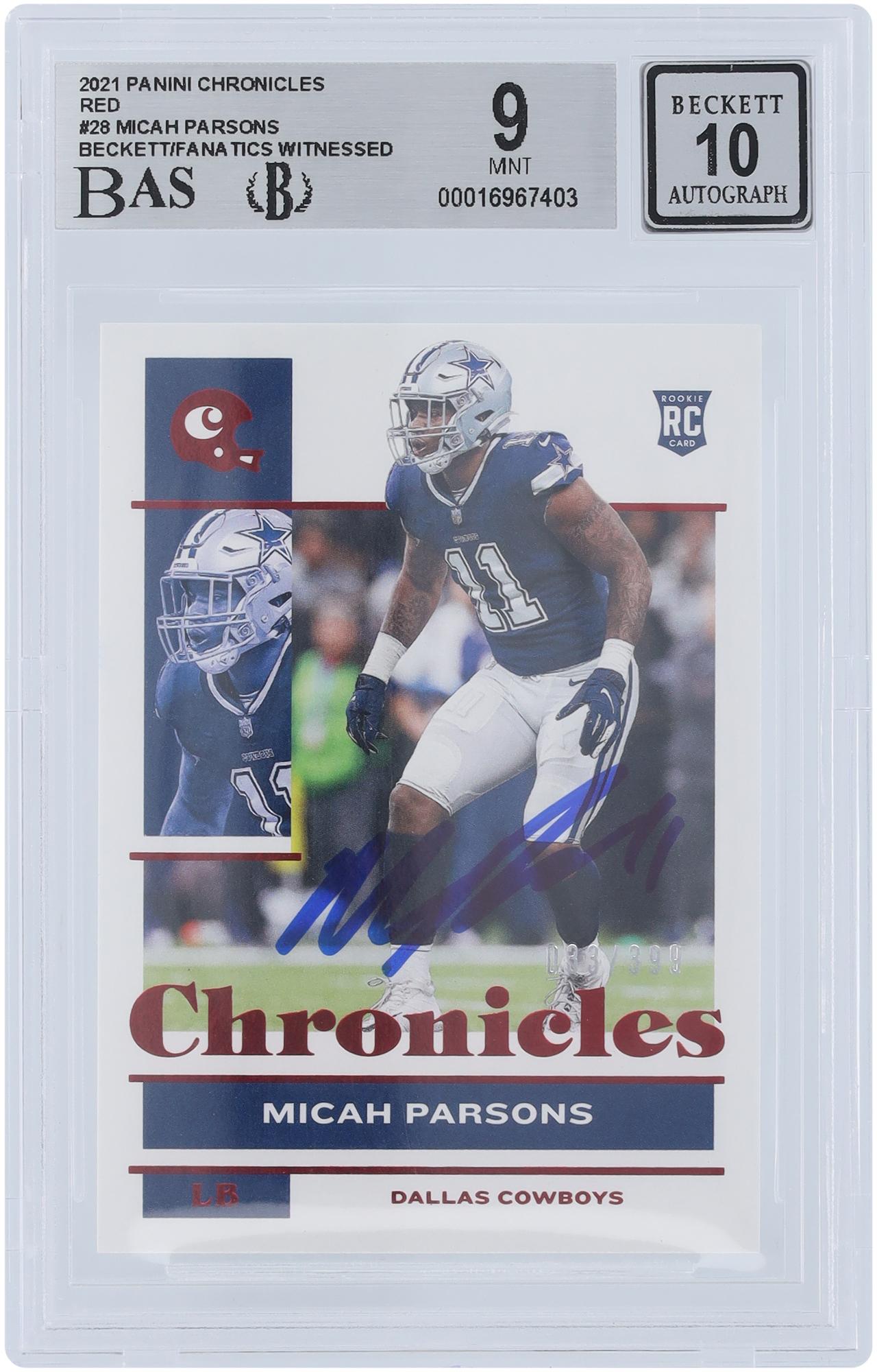 Micah Parsons Dallas Cowboys Autographed 2021 Panini Chronicles Red #28 Beckett Fanatics Witnessed Authenticated 9/10 Rookie Card - Fanatics Authentic Certified