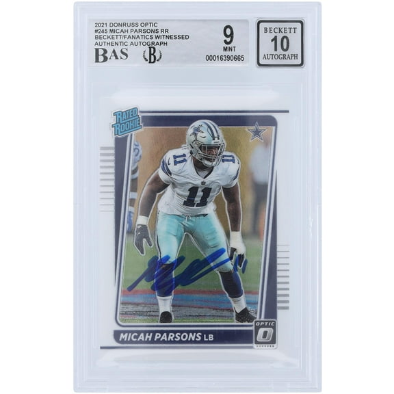 Micah Parsons Dallas Cowboys Autographed 2021 Panini Donruss Optic Rated Rookie #245 Beckett Fanatics Witnessed Authenticated 9/10 Rookie Card - Fanatics Authentic Certified