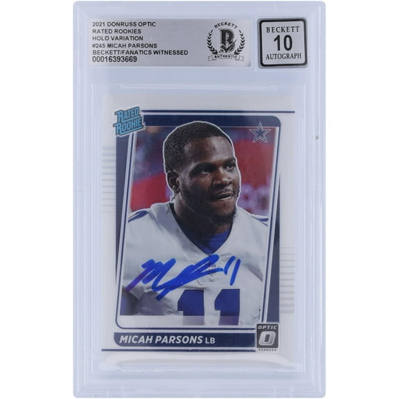 Micah Parsons Dallas Cowboys Autographed 2021 Panini Donruss Optic Rated Rookie Holo Variation #245 Beckett Fanatics Witnessed Authenticated 10 Rookie Card - Fanatics Authentic Certified