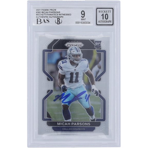 Micah Parsons Dallas Cowboys Autographed 2021 Panini Prizm #382 Beckett Fanatics Witnessed Authenticated 9/10 Rookie Card - Fanatics Authentic Certified