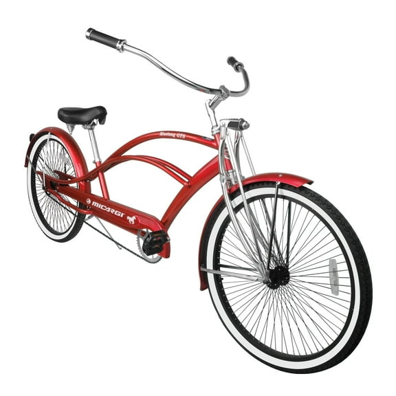 Micargi MUSTANG GTS 26" Stretch Cruiser Coaster Brake Single Speed Black Spokes One Piece Crank Springer Fork with Moon-Type Handlebar Alloy Matte Black Rims 68H with White Wall Tire Color: RED/ BK