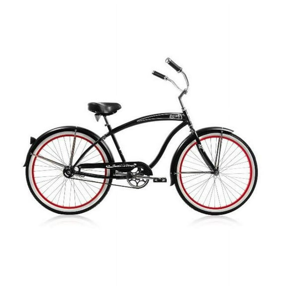 Micargi ROVER GX 26" Beach Cruiser Coaster Brake Single Speed Stainless Steel Spokes One Piece Crank Alloy Red Rims 36H White Wall Tire With Fenders Color: Black/Red Rim