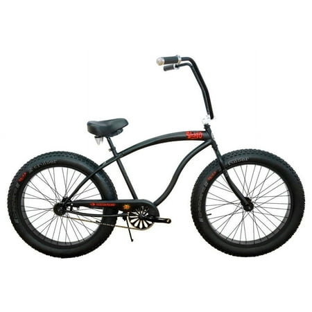 Micargi SLUGO 26" Beach Cruiser Coaster Brake Single Speed, Black HI RISE Handlebar Alloy BLACK Rims, Black Spokes, Black Tire 26 x4 Color: Matt black / Black