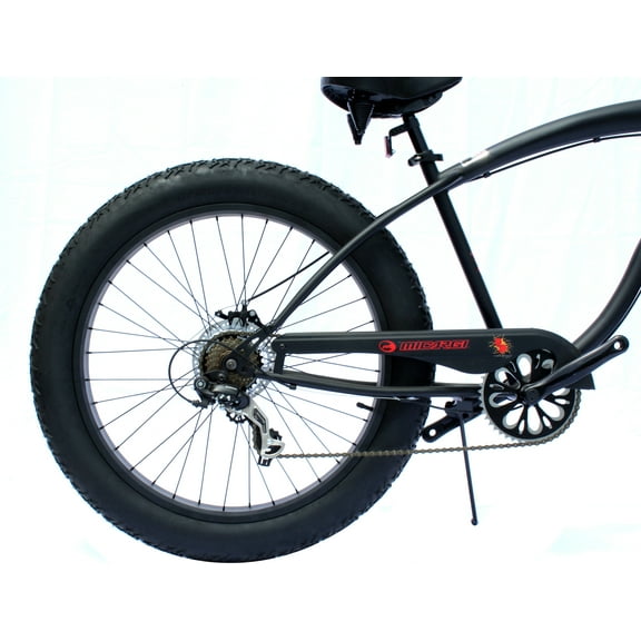 Micargi SLUGO SS 26" Beach Cruiser Shinano TX-35 7 Speed with DISC Brake F&R , Black HI RISE Handlebar Three Piece Crank, Alloy BLACK Rims, Black Spokes, Black Tire 26 x4 Color: Matte Black