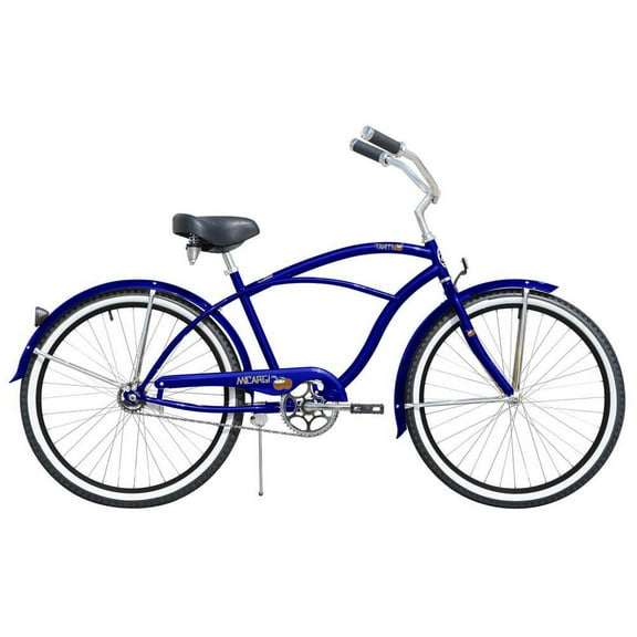 Micargi TAHITI 26" Beach Cruiser Coaster Brake Stainless Steel Spokes One Piece Crank Alloy Black Rims 36H White Wall Tire With Fenders Color: Dark Blue/ Black