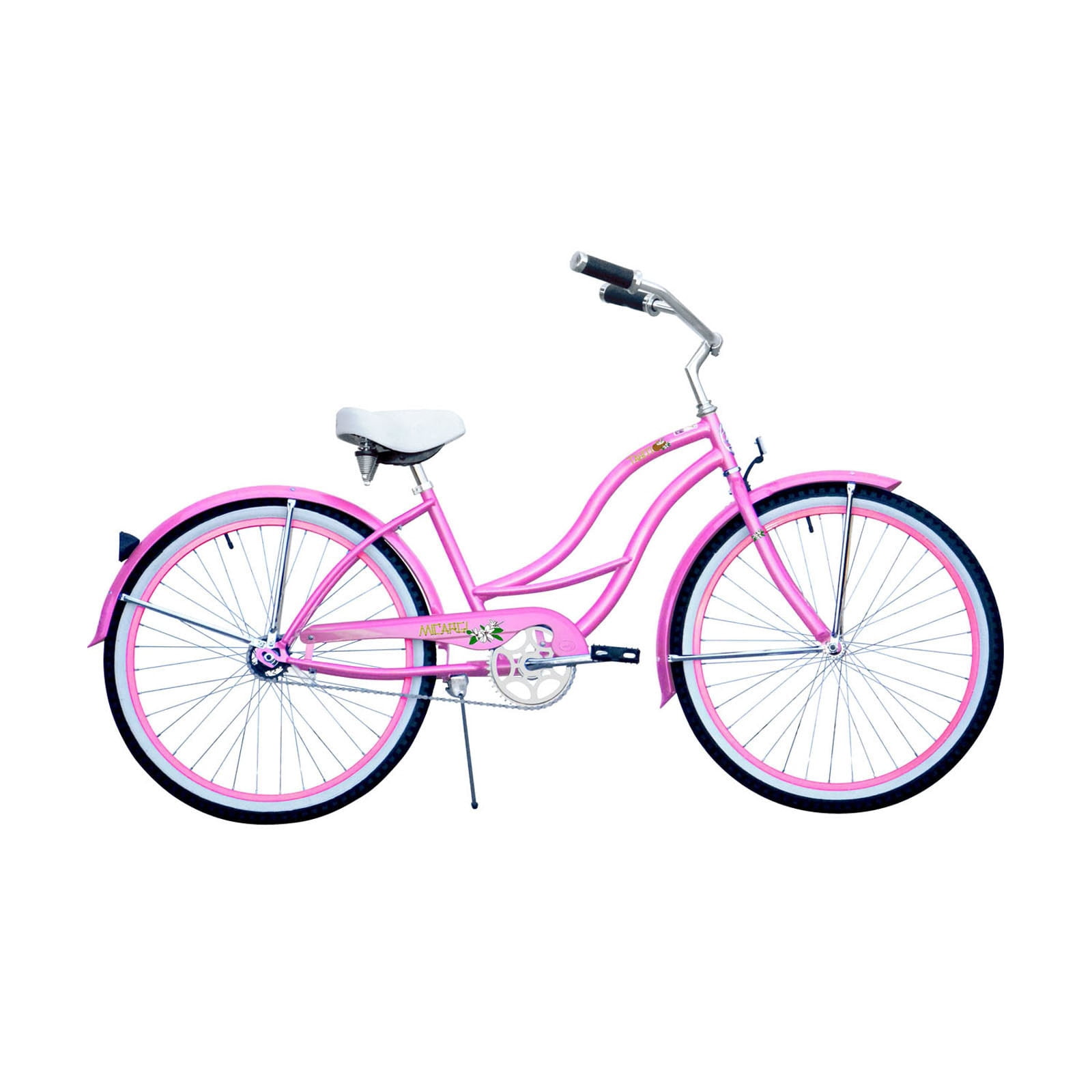Micargi TAHITI 26" Beach Cruiser Coaster Brake Stainless Steel Spokes One Piece Crank Alloy Pink Rims 36H With Fenders Color: Pink