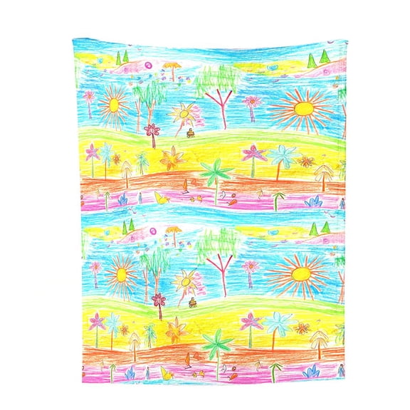 Micaxili Crayon Drawing Painting Throw Blanket,Artistic Digital Print Polyester Blanket for Couch, Sofa Bed,Soft Plush Home Decor, Everyday Life Scenes,Machine Washable (Lounge/OverSize/Family Sizes)