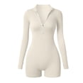thumbnail image 1 of Micaxili Women's Half Zip Ribbed Long Sleeve Romper, Tummy Control Workout Jumpsuit One Piece for Yoga, Gym & Casual Wear(Beige,M), 1 of 6