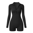 thumbnail image 1 of Micaxili Women's Half Zip Ribbed Long Sleeve Romper, Tummy Control Workout Jumpsuit One Piece for Yoga, Gym & Casual Wear(Black,L), 1 of 5