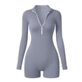thumbnail image 1 of Micaxili Women's Half Zip Ribbed Long Sleeve Romper, Tummy Control Workout Jumpsuit One Piece for Yoga, Gym & Casual Wear(Blue,S), 1 of 6