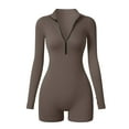 thumbnail image 1 of Micaxili Women's Half Zip Ribbed Long Sleeve Romper, Tummy Control Workout Jumpsuit One Piece for Yoga, Gym & Casual Wear(Brown,S), 1 of 6