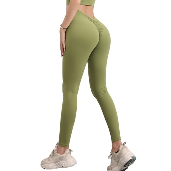 Micaxili Women’s V Back Scrunch High Waist Naked Feel Yoga Leggings – Tummy Control Butt Lifting 7/8 Workout Tights, No Front Seam Compression Fitness Pants(Matcha green,XL)