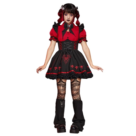 Miccostumes Women's Dark Gothic Style Dress Set Spider Web Pattern Skirt Outfit for Halloween, M