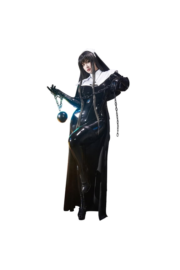 x Chowbie Sisters Bodysuit for Halloween Sexy Jumpsuit with Collar Headband Necklace, Black, L