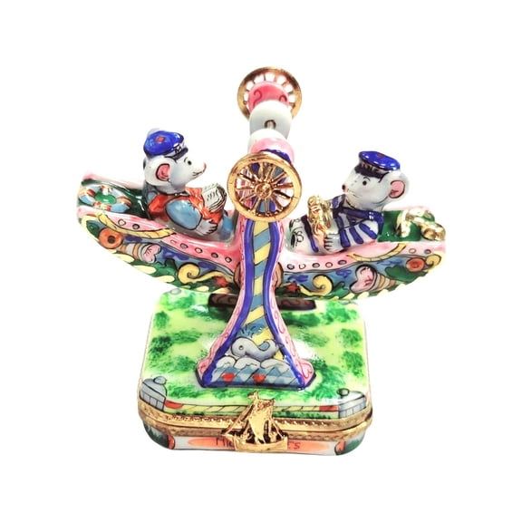 Mice Carnival Ride Swing Carousel Limoges Box Collectible Limoges Box Porcelain Figurine