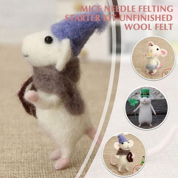 Mice Needle Felting Starter Kit Needle Felting Kit Beginner Felting Kits for Beginners Adult 2024 Felt Animal Kit Unfinished Wool Felt Mouse Craft Kit for Beginner DIY Craft