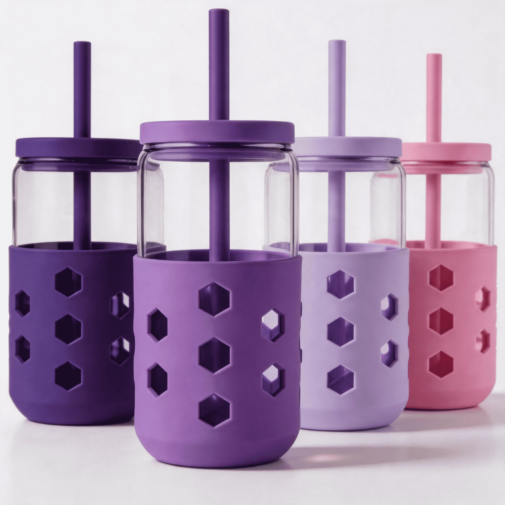 Micebay Glass Cups with Silicone Lids and Straws 4-Pack, 16 oz Ice ...