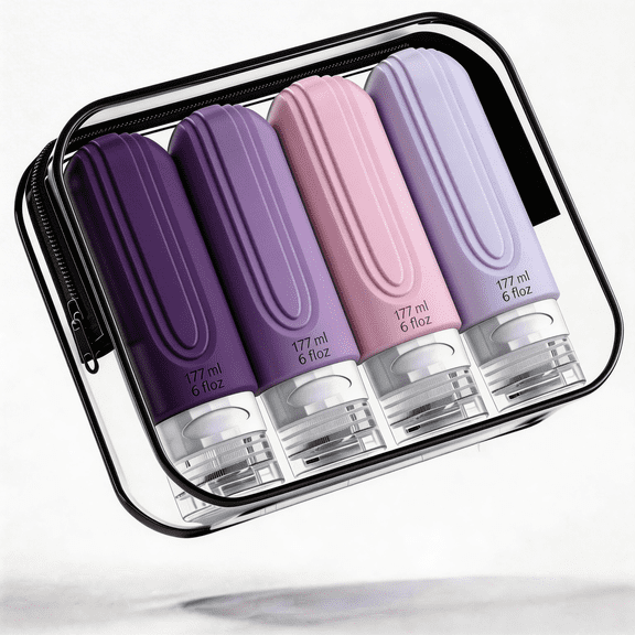 Micebay Leak-Proof 6-oz Silicone Squeezable Travel Bottles for Toiletries, Refillable Travel Size Containers, BPA Free, TSA Approved, Purple, 4 Pack