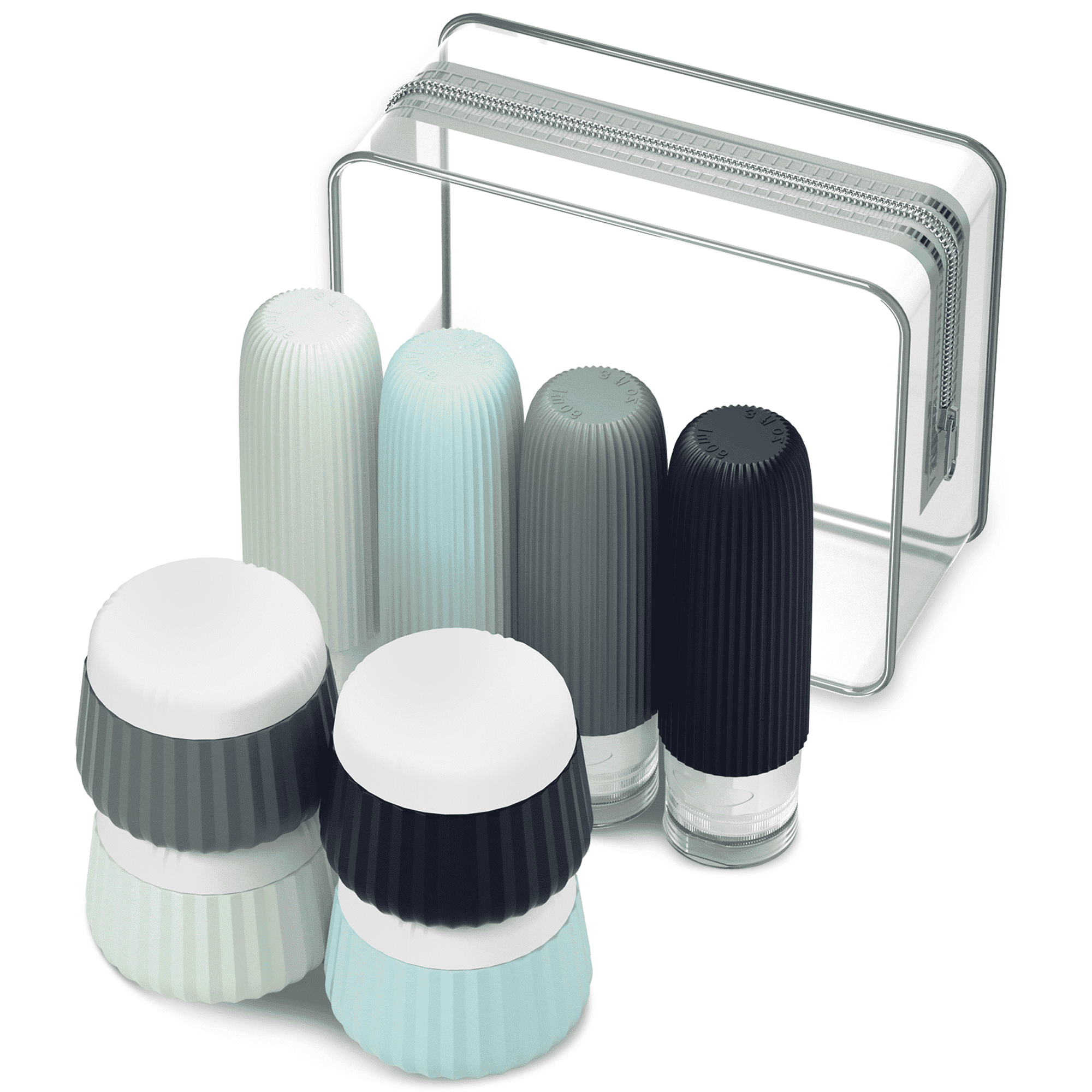Micebay Travel Bottles 8 Pack, TSA Approved 3 oz Toiletries Containers, Leak Proof Silicone Squeezable Essentials Jars with Clear Bag
