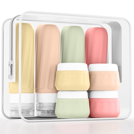 Micebay Travel Bottles for Toiletries 8 Pack, Travel Size Toiletries, Tsa Approved Travel Size Containers 3oz, with Travel Essentials Clear Bag, Leak Proof Silicone Squeezable Creams Jars