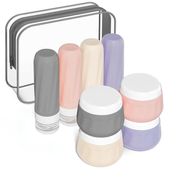 Micebay Travel Bottles for Toiletries 8 Pack, Travel Size Toiletries, Tsa Approved Travel Size Containers 3oz, with Travel Essentials Clear Bag, Leak Proof Silicone Squeezable Creams Jars