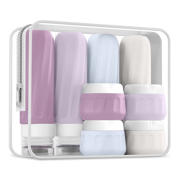 Micebay Travel Bottles for Toiletries 8 Pack, Travel Size Toiletries, Tsa Approved Travel Size Containers 3oz, with Travel Essentials Clear Bag, Leak Proof Silicone Squeezable Creams Jars