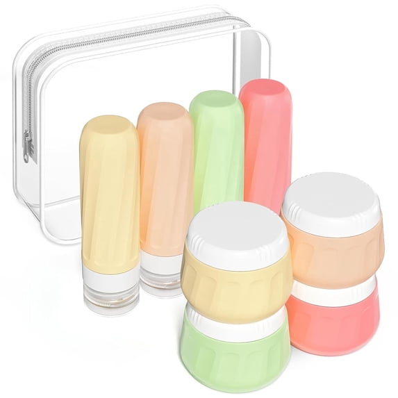 Micebay Travel Bottles for Toiletries 8 Pack, Travel Size Toiletries, Tsa Approved Travel Size Containers 3oz, with Travel Essentials Clear Bag, Leak Proof Silicone Squeezable Creams Jars