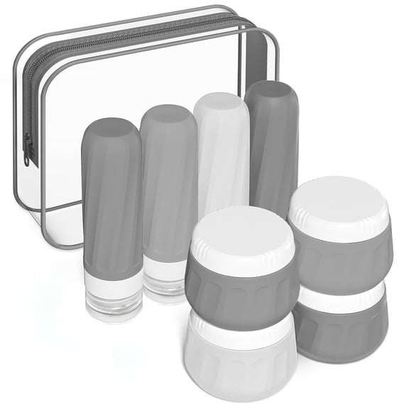 Micebay Travel Bottles for Toiletries 8 Pack, Travel Size Toiletries, Tsa Approved Travel Size Containers 3oz, with Travel Essentials Clear Bag, Leak Proof Silicone Squeezable Creams Jars