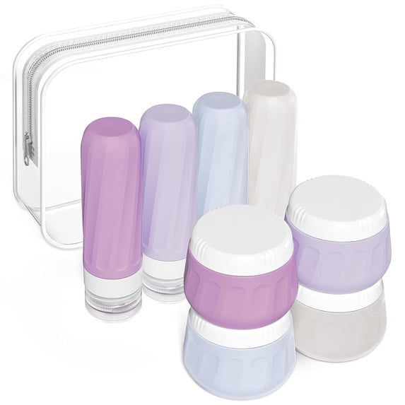 Micebay Travel Bottles for Toiletries 8 Pack, Travel Size Toiletries, Tsa Approved Travel Size Containers 3oz, with Travel Essentials Clear Bag, Leak Proof Silicone Squeezable Creams Jars