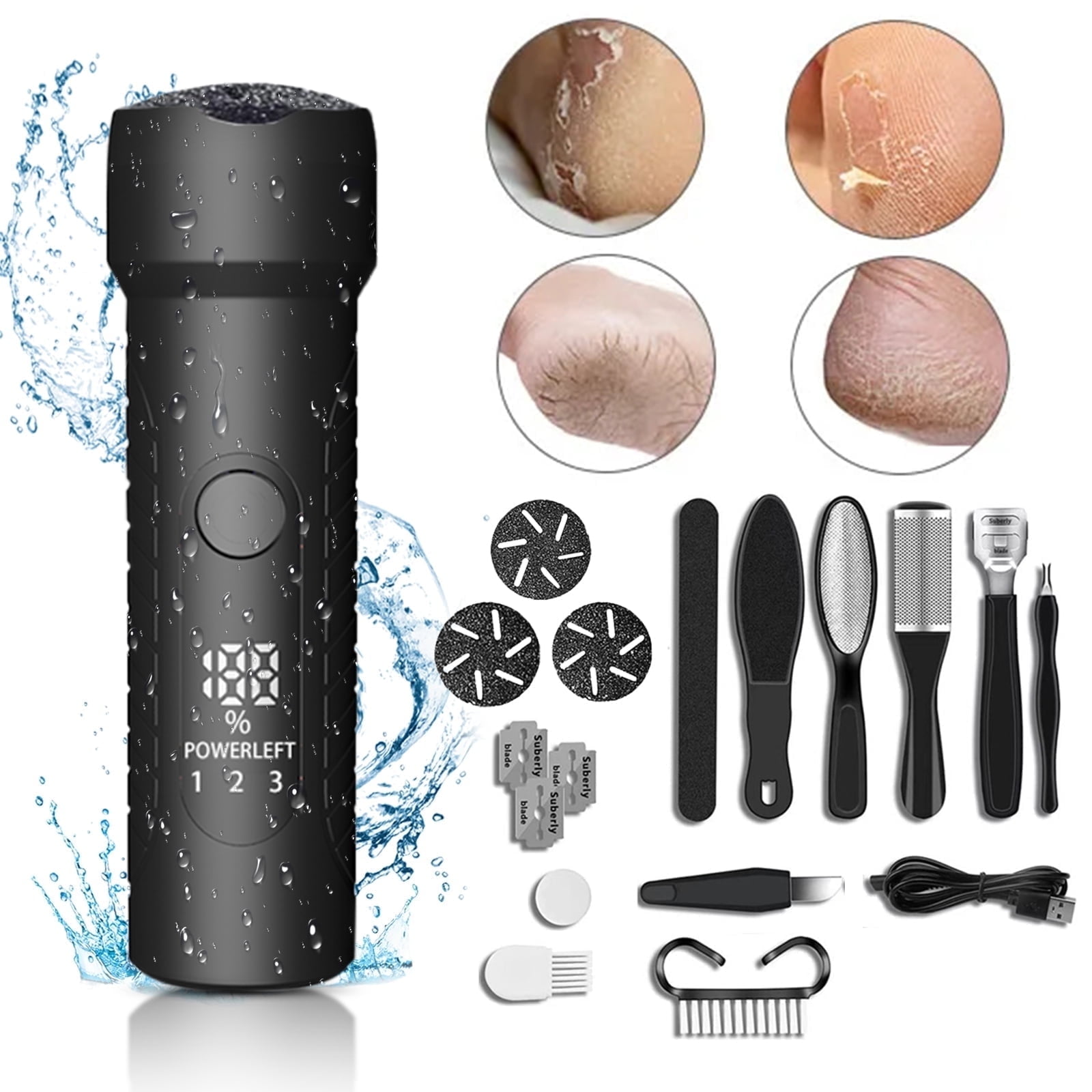 MichPong Electric Foot Callus Remover 18-in-1 Professional Dead Skin Remover for Feet, Black