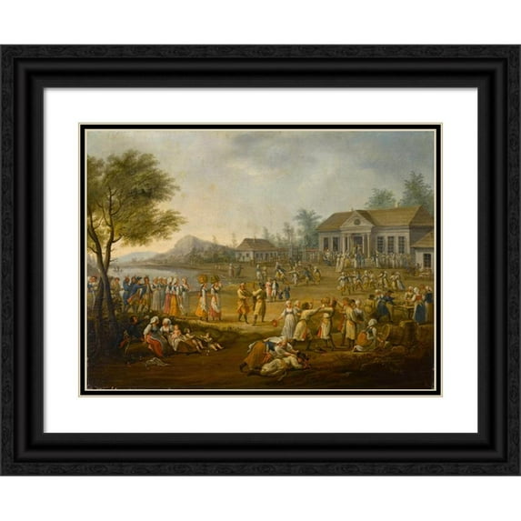 Michał Stachowicz 14x11 Black Ornate Wood Framed Double Matted Museum Art Print Titled: Harvest Festival (1821)