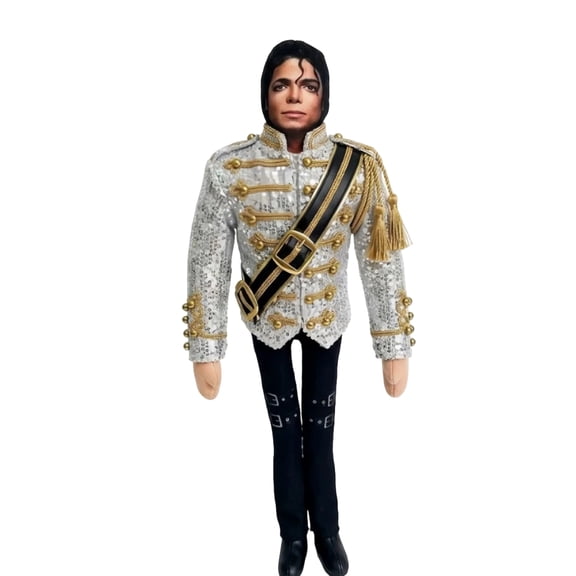 Michae Posable Pop Star Stuffed Doll with Bendable Wire for Creative Display Collectible Music Legend Plush Figure for Desk Decor and Room Decoration, Silver
