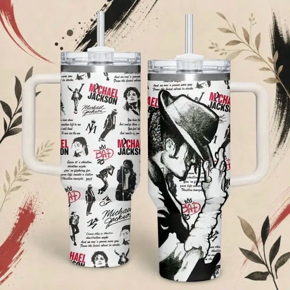 Michael 2026 Edition King of Pop 40oz Sturdy Stainless Steel Water Bottle, Food Grade Reusable Tumbler, Leak-Proof Stylish Moonwalk Collage Typography