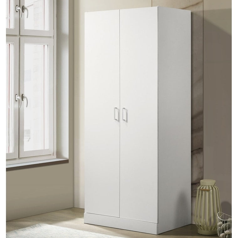 "Michael 29.5"" White Wooden Double Door Armoire, Bedroom Coat Closet